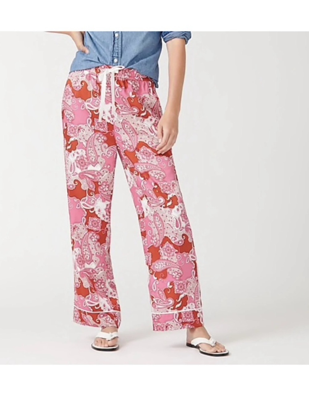 J. Crew Pink & Red Paisley Wide-Leg Lounge Pants